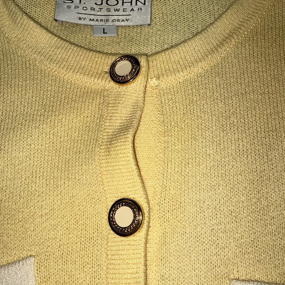St John Collection Sweater Cardigan Yellow Large Made In USA *flaw - Picture 5 of 9